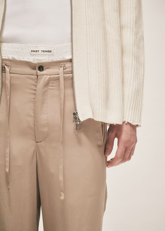 WIDE LEG DRAWSTRING TENCEL TROUSERS LIGHT KHAKI