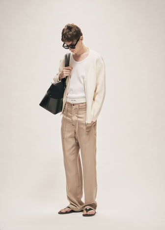 WIDE LEG DRAWSTRING TENCEL TROUSERS LIGHT KHAKI