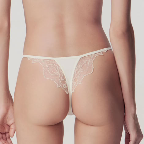 EMBROIDERY LOW-RISE THONG IN CREAM WHITE