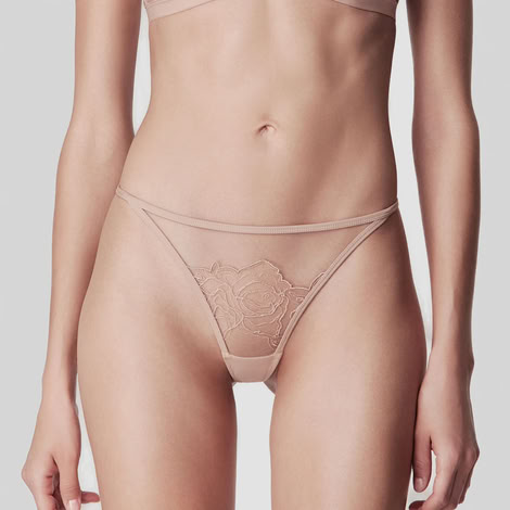 EMBROIDERY LOW-RISE THONG IN SKIN-PINK