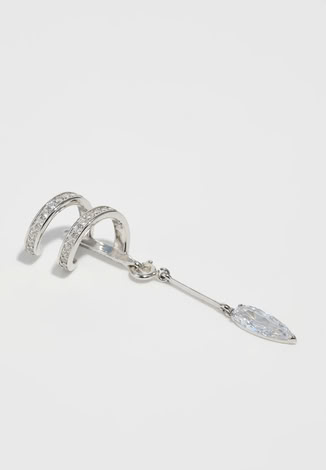 ENCRUSTED SPIRAL CLEAR DROP EAR CUFF IN SILVER 