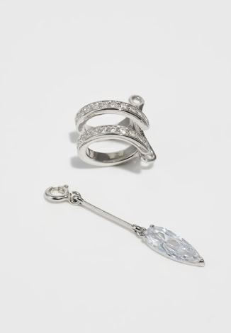 ENCRUSTED SPIRAL CLEAR DROP EAR CUFF IN SILVER 