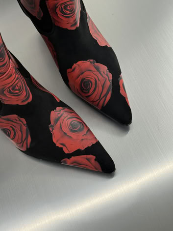 FLOWER SUEDE BOOTS, 55 MM HEEL