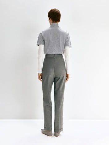 HIGH-WAISTED TROUSERS IN LIGHT GREY MELANGE
