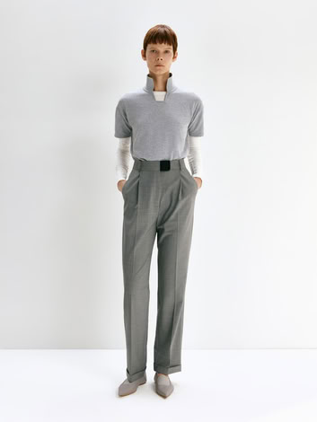 HIGH-WAISTED TROUSERS IN LIGHT GREY MELANGE