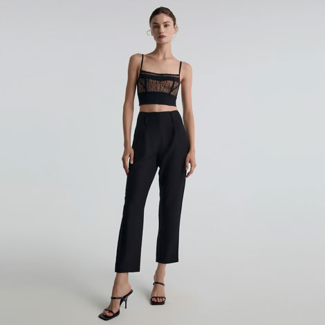 LACE-MESH WIRELESS PADDED CORSET IN BLACK