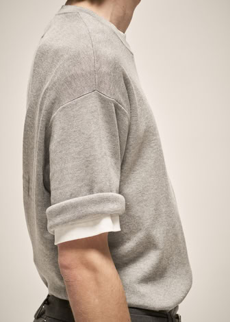 MILANO KNIT CREWNECK T-SHIRT IN GREY MELANGE