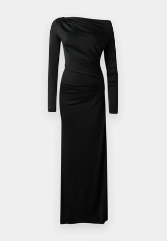 OFF-SHOULDER DRAPED GOWN IN BLACK