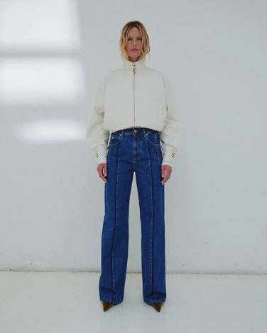 LU - STRAIGHT PLEAT EFFECT FITTED DENIM IN BLUE DENIM 