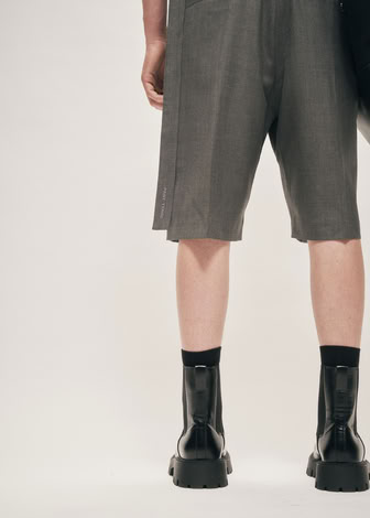 TROPICAL WOOL BELTED SHORTS GREY MELANGE