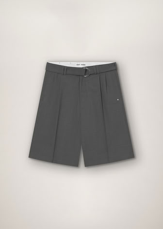 TROPICAL WOOL BELTED SHORTS GREY MELANGE