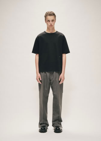 TROPICAL WOOL BELTED WIDE LEG TROUSERS GREY MELANGE 