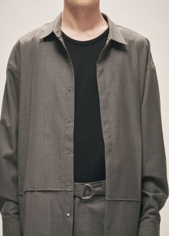 TROPICAL WOOL SNAP CLOSURE L/S SHIRT GREY MELANGE