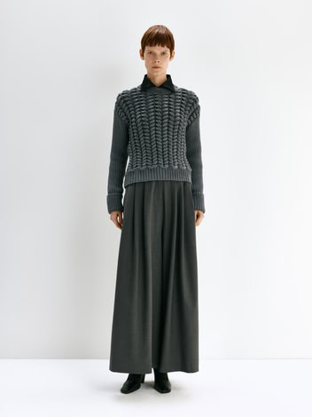WIDE TROUSERS WITH BRA CLOSURE IN DARK GREY