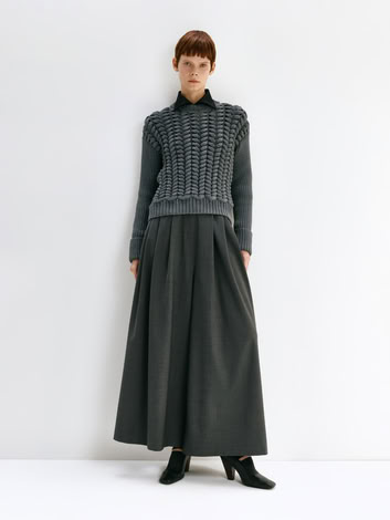 WIDE TROUSERS WITH BRA CLOSURE IN DARK GREY