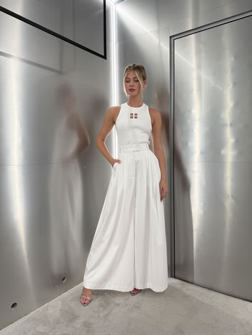 WIDE TROUSERS WITH BRA CLOSURE IVORY