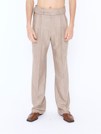 WOOL BELT TROUSERS IN HEATHER KHAKI