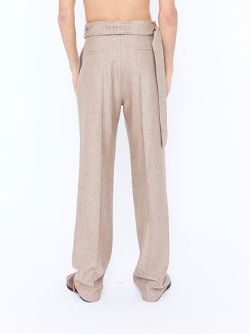 WOOL BELT TROUSERS IN HEATHER KHAKI