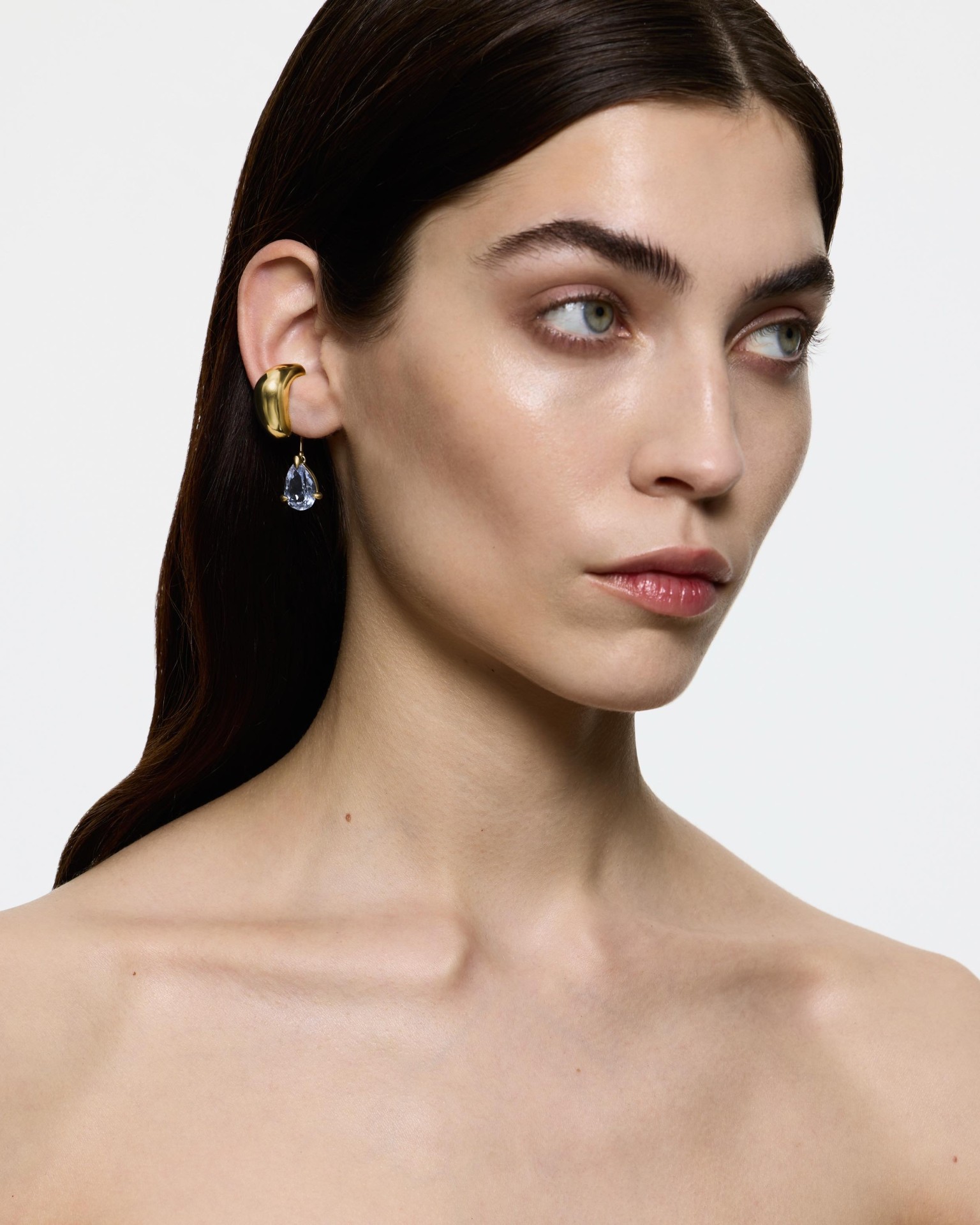 BLOWN DROP EAR CUFF - SKY TOPAZ  GOLD VERMEIL
