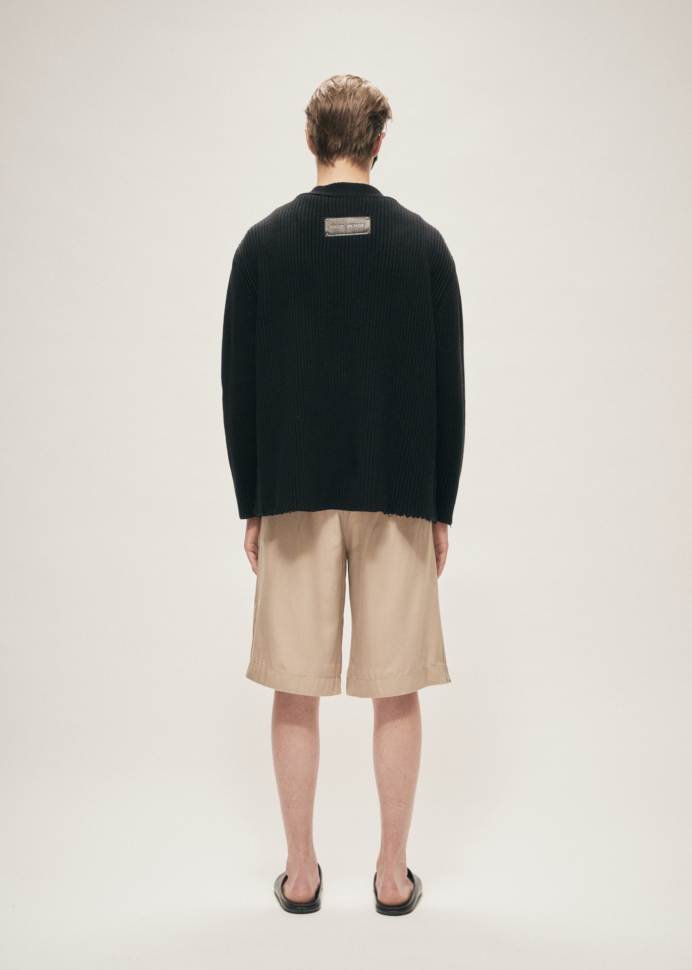 DISTRESSED KNIT ZIP CARDIGAN  BLACK