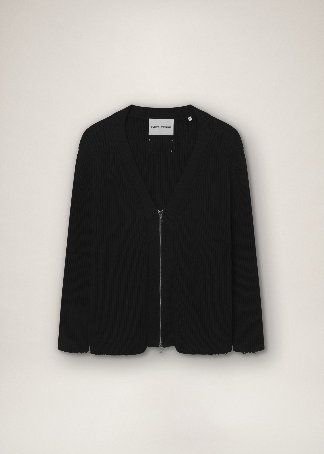 DISTRESSED KNIT ZIP CARDIGAN  BLACK