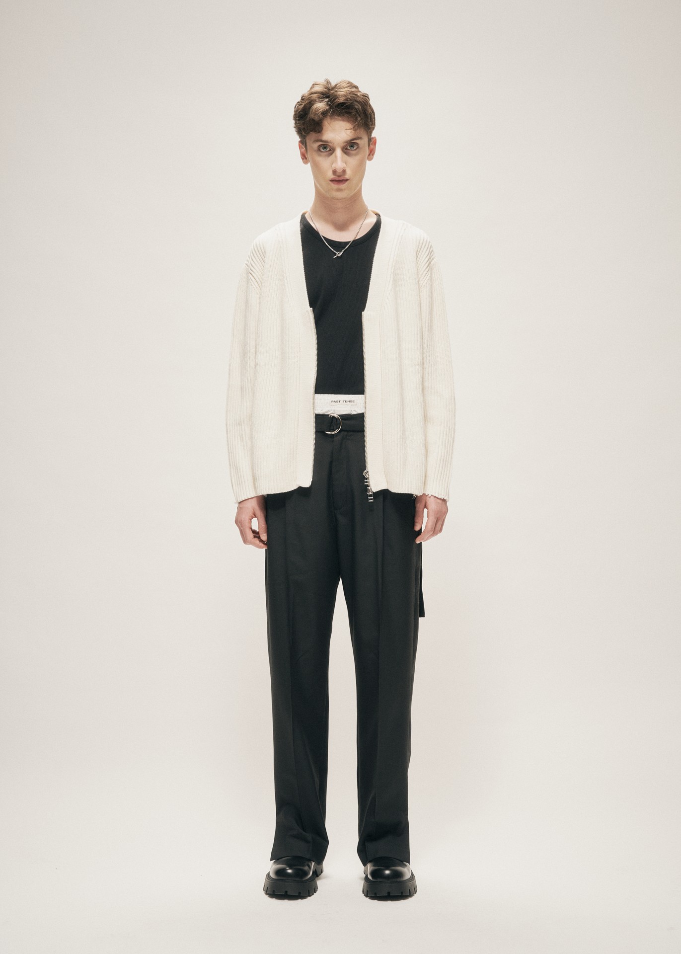 DISTRESSED KNIT ZIP CARDIGAN ECRU