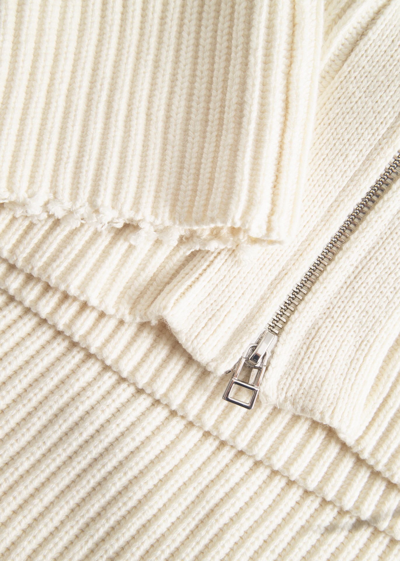 DISTRESSED KNIT ZIP CARDIGAN ECRU