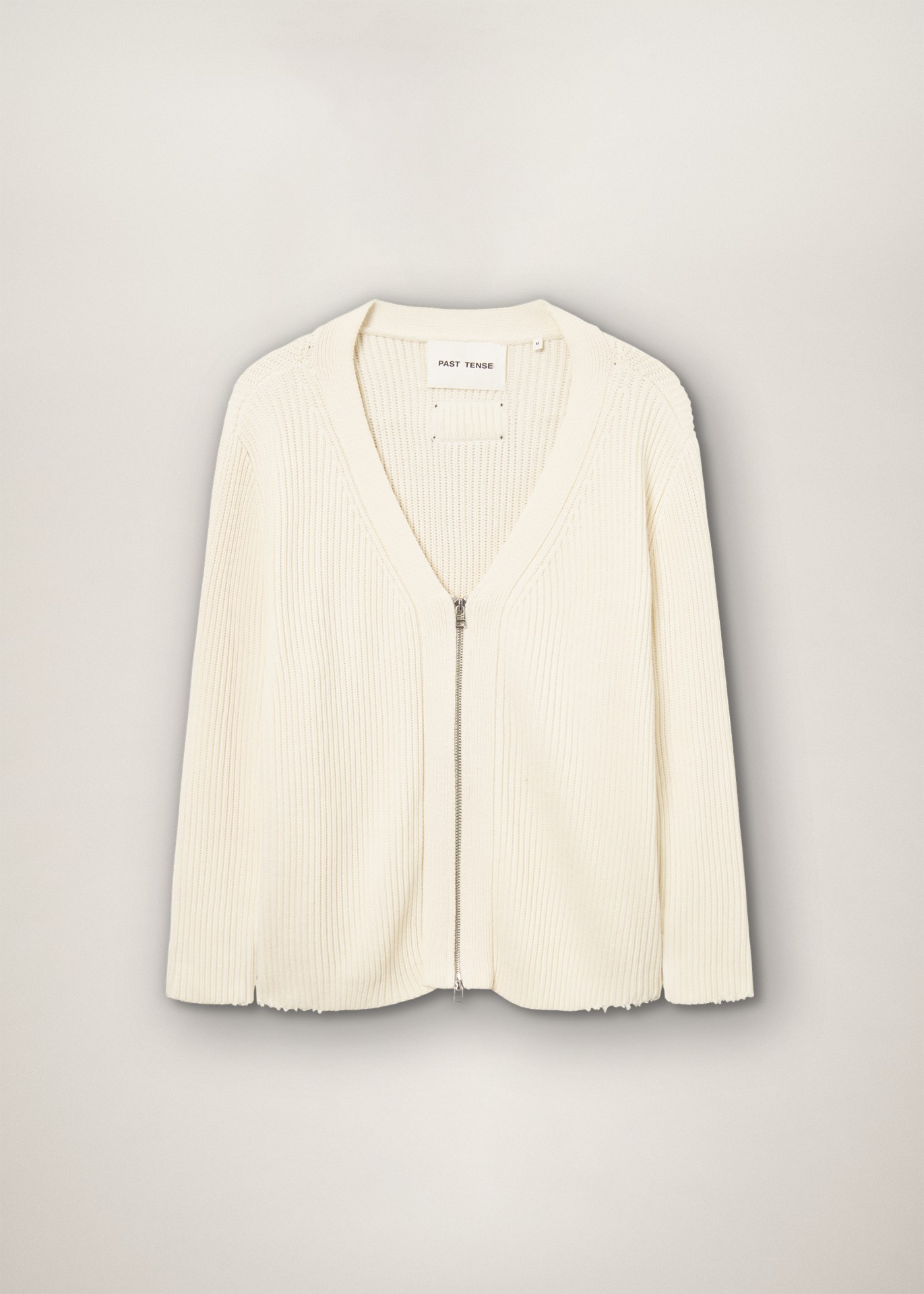 DISTRESSED KNIT ZIP CARDIGAN ECRU