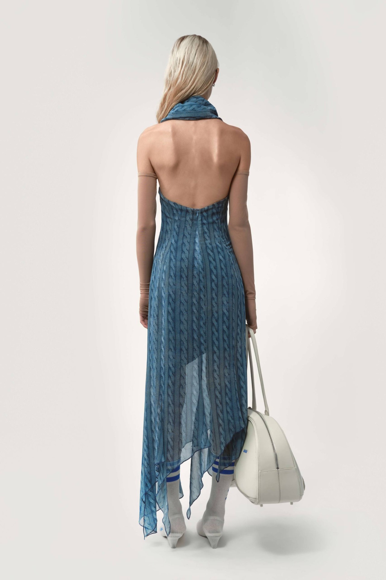 AVAVAV DRAPED DRESS PRINTED CABLE KNIT BLUE