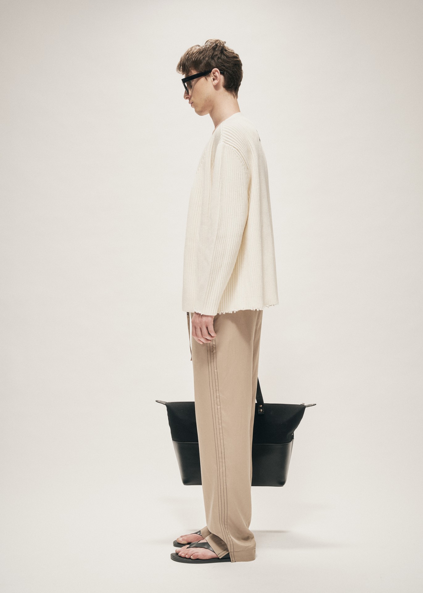 WIDE LEG DRAWSTRING TENCEL TROUSERS LIGHT KHAKI