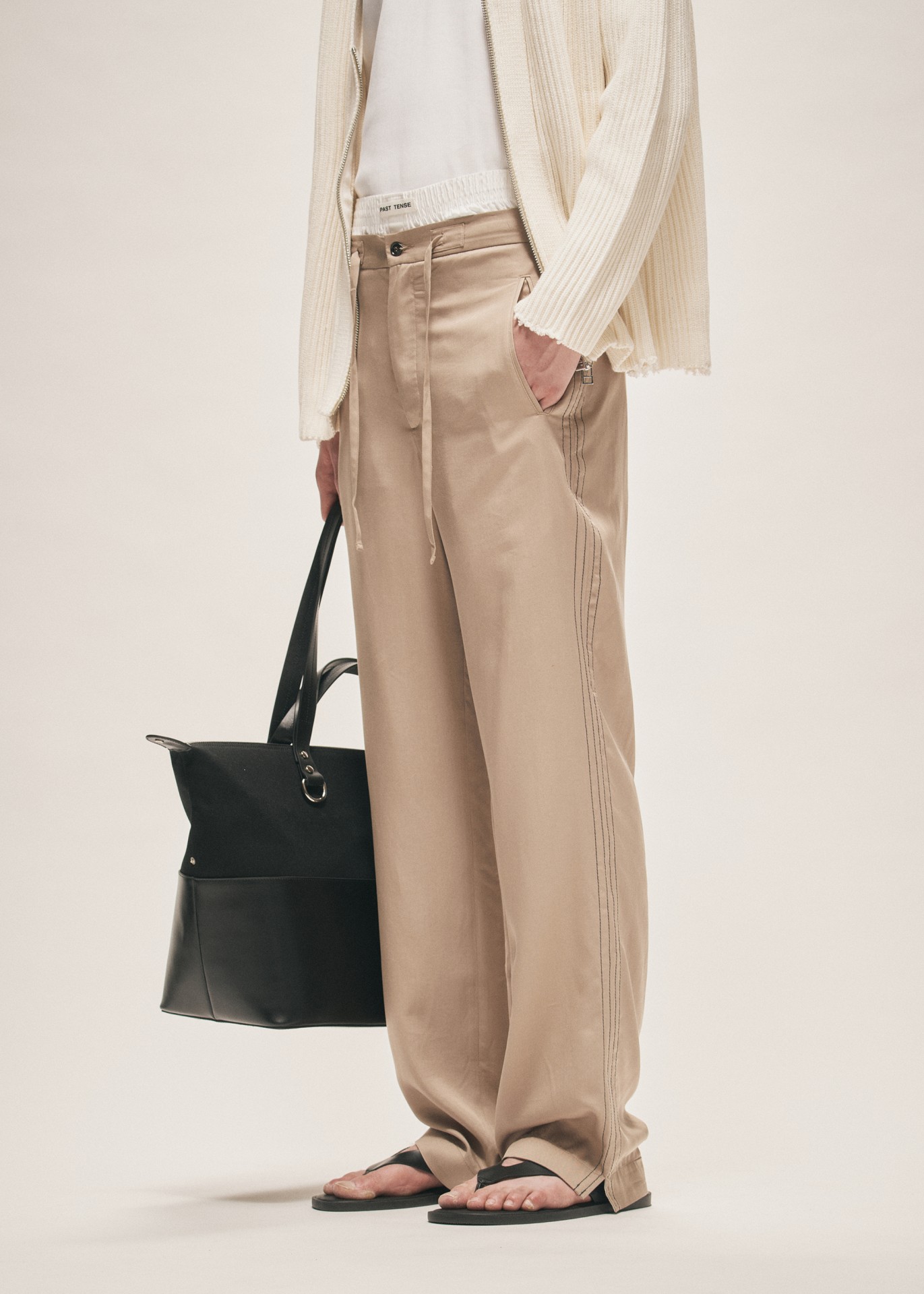 WIDE LEG DRAWSTRING TENCEL TROUSERS LIGHT KHAKI