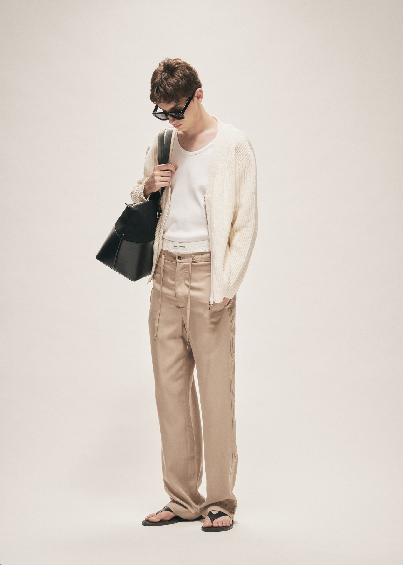 WIDE LEG DRAWSTRING TENCEL TROUSERS LIGHT KHAKI