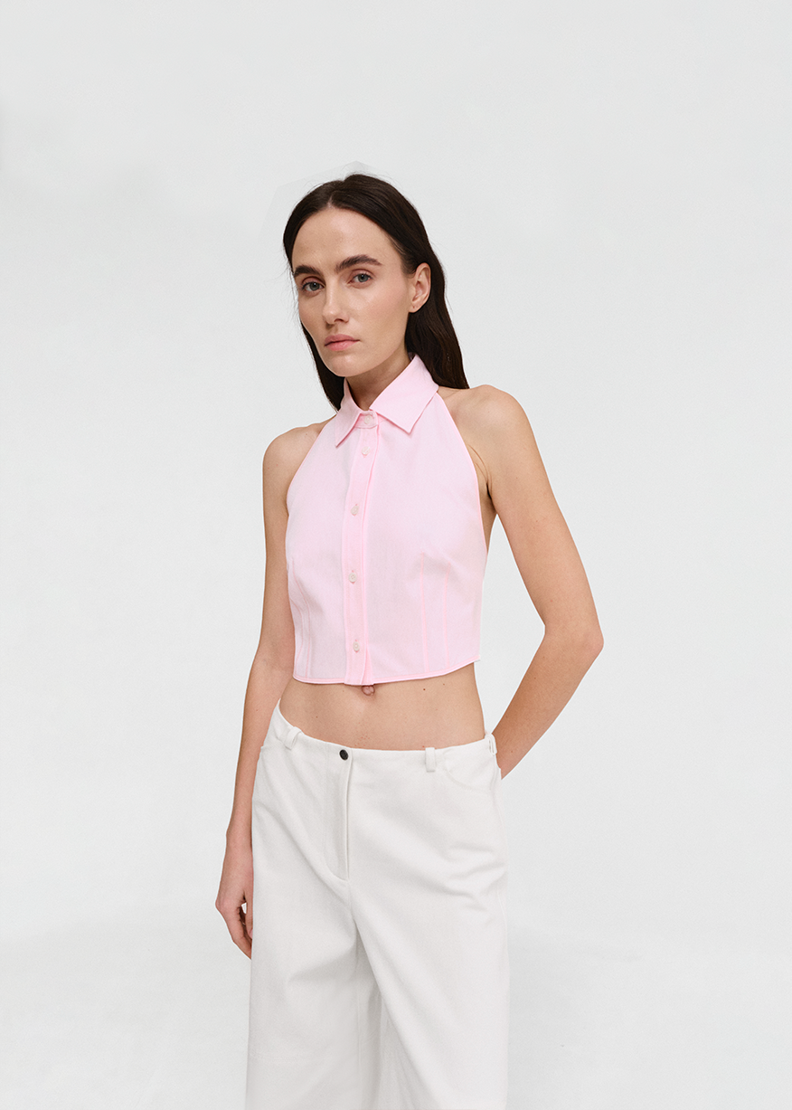 SHORT HALTER SHIRT Light Pink