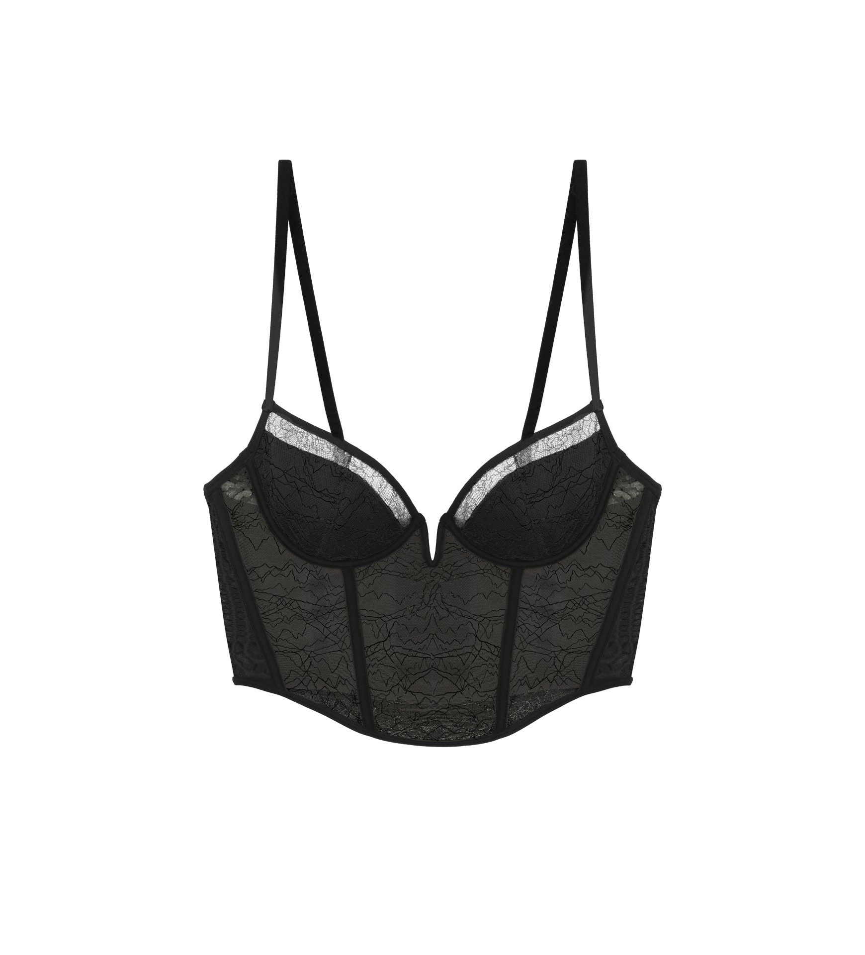 LEAVERS LACE CORSET IN BLACK