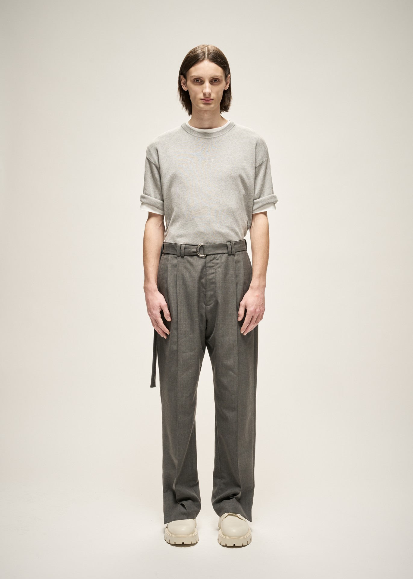 MILANO KNIT CREWNECK T-SHIRT IN GREY MELANGE