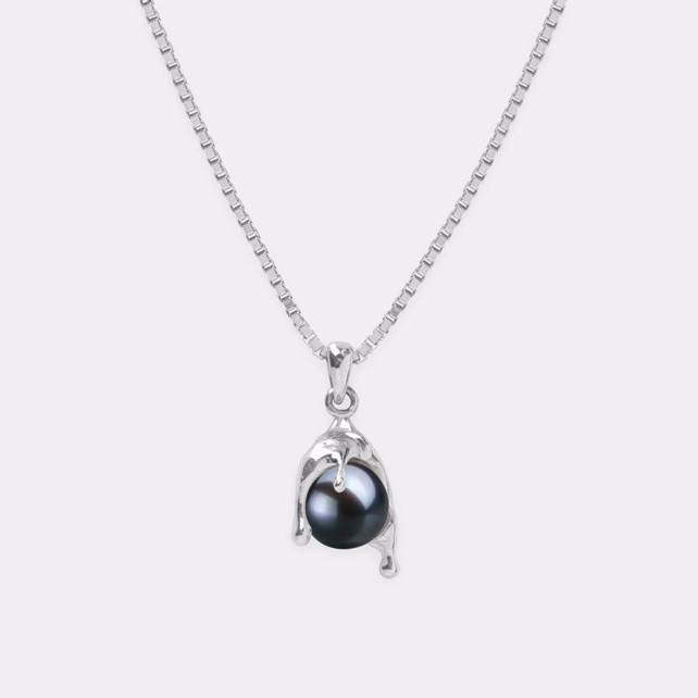 NANO PEARL MELT NECKLACE - FRESHWATER BLACK PEARL - IN SILVER