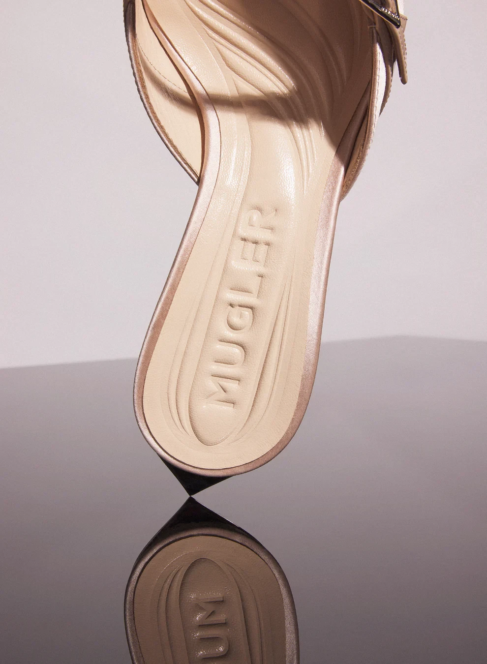 NUDE SATIN FANG 55 MULES WITH STRAP