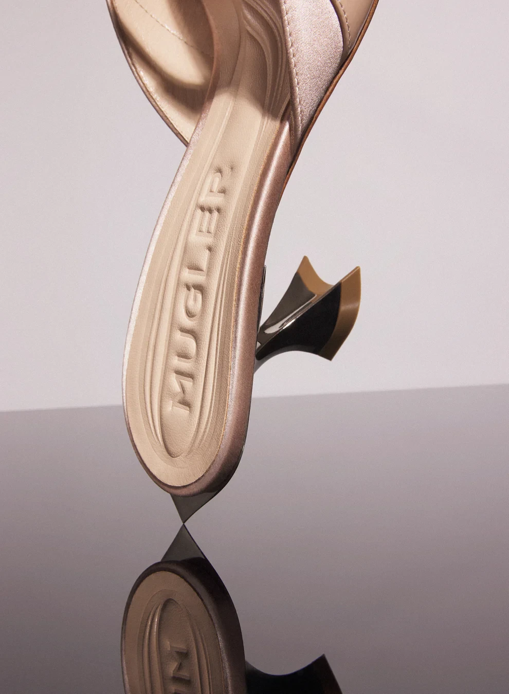 NUDE SATIN FANG 55 MULES WITH STRAP