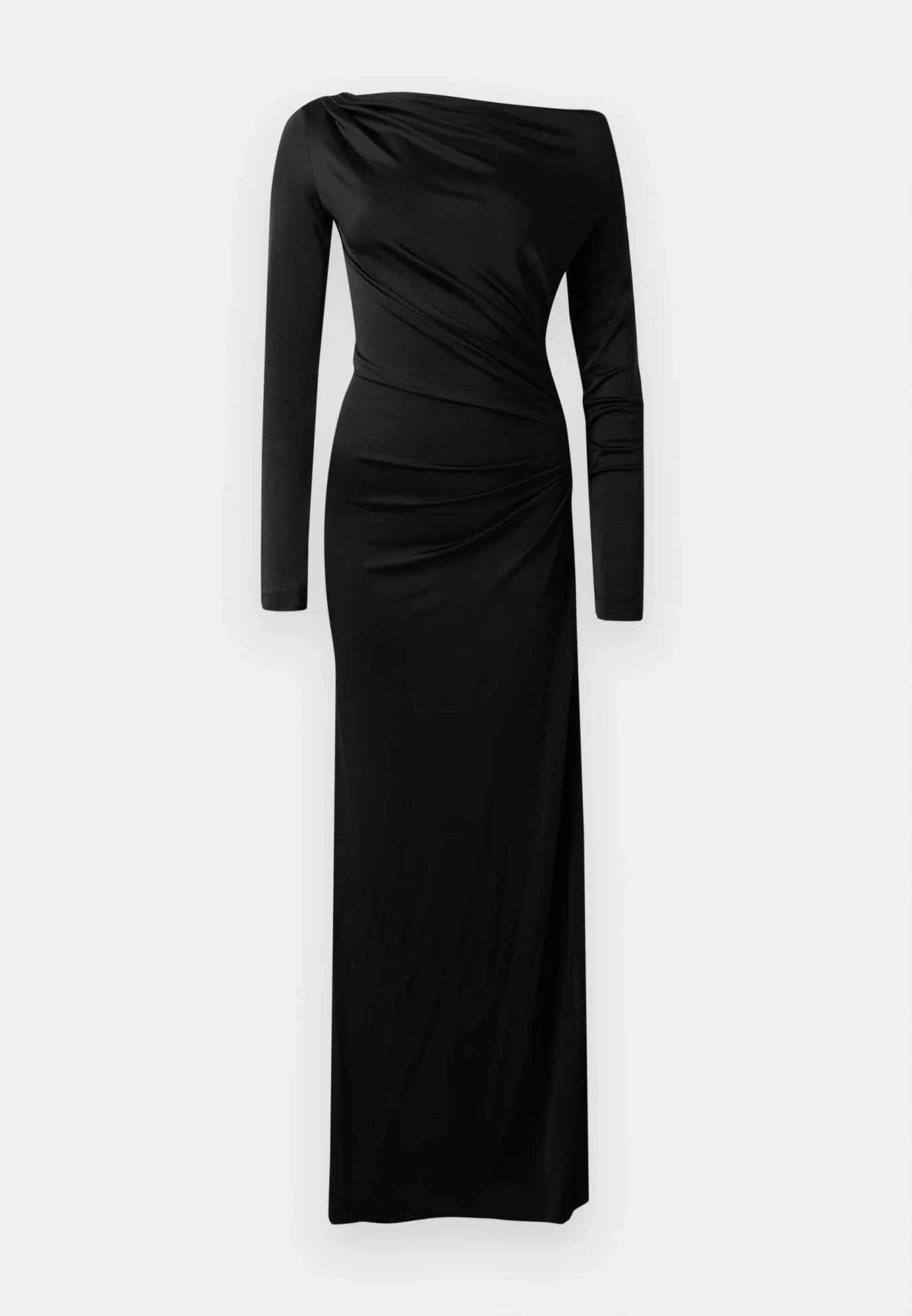 OFF-SHOULDER DRAPED GOWN IN BLACK