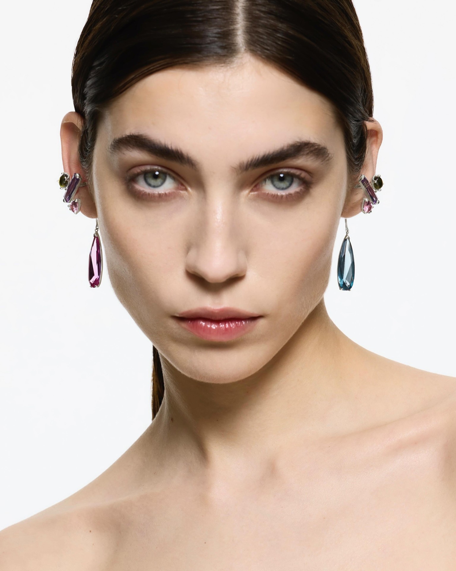 SILVER RAINBOW MIXED HB DROP EAR CUFFS 