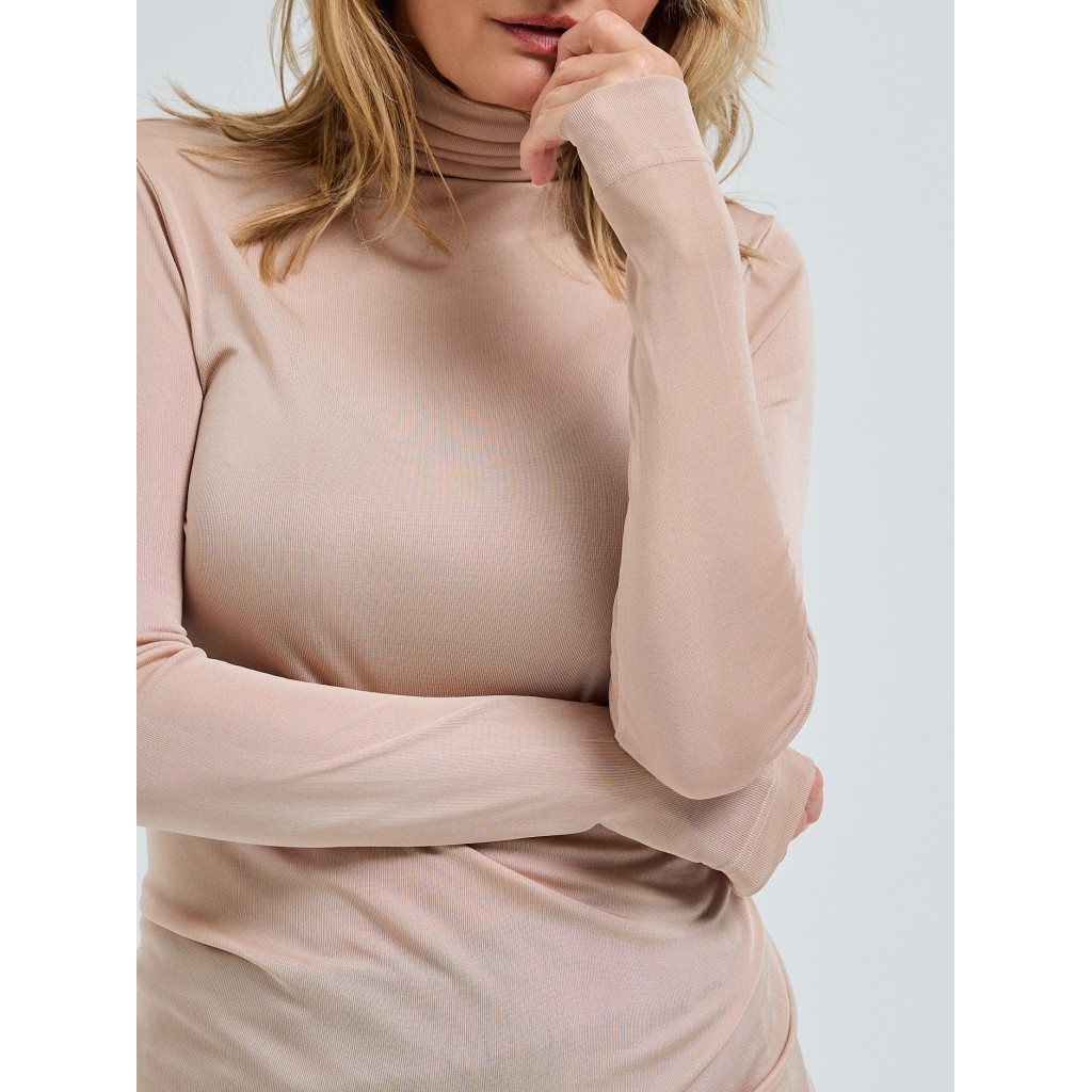 SHEER ROLL NECK IN ROSIE BEIGE