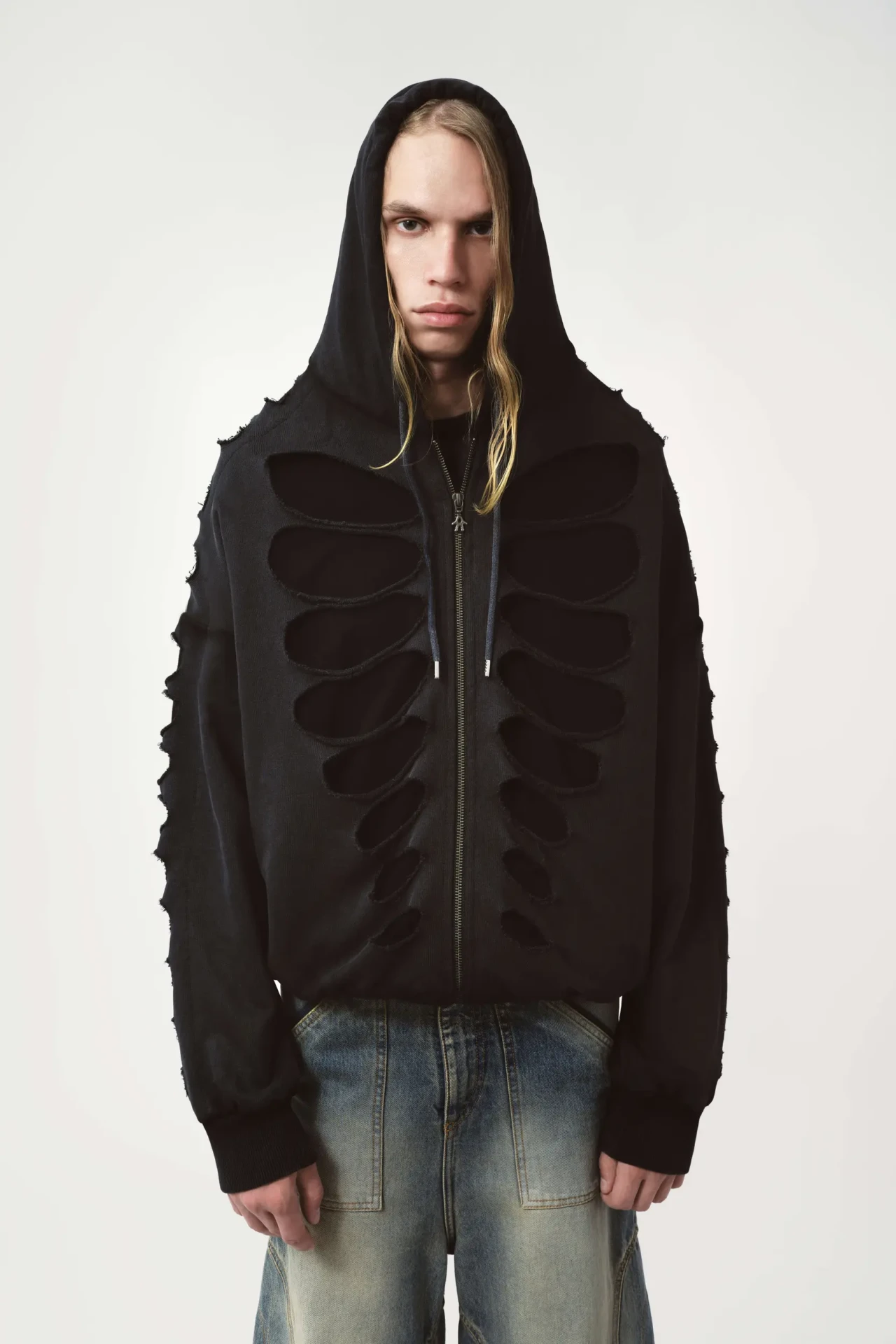 AVAVAV OS SHOULDERLESS HOODIE CUT-OUT BLACK