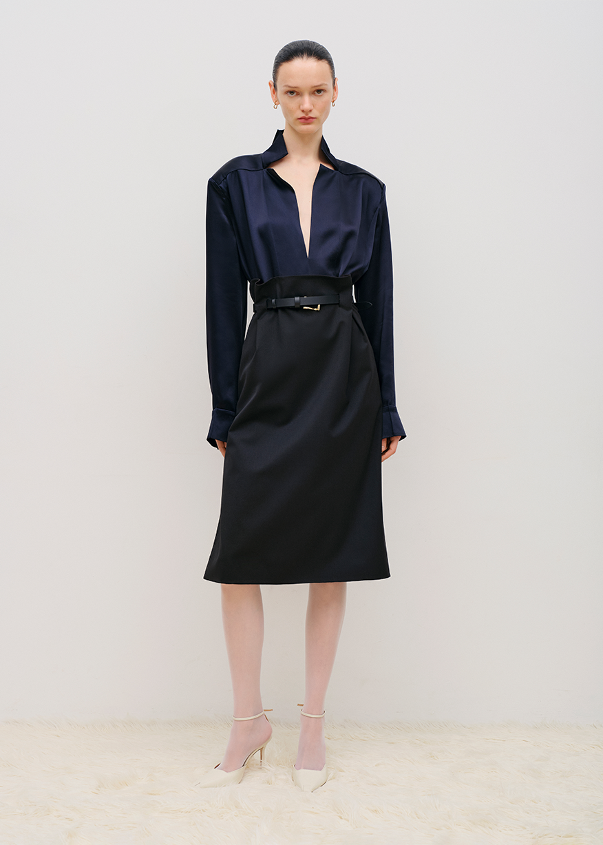 STAND-COLLAR BLOUSE DARK/NAVY