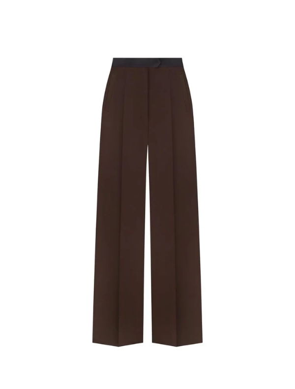 STRAIGHT-LEG WOOL TROUSERS IN BROWN