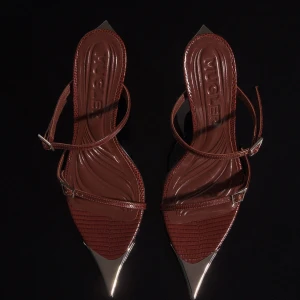 BROWN LIZARD EMBOSSED LEATHER FANG 95 SANDALS 