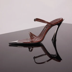 BROWN LIZARD EMBOSSED LEATHER FANG 95 SANDALS 