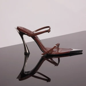 BROWN LIZARD EMBOSSED LEATHER FANG 95 SANDALS 