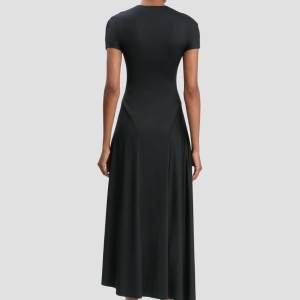 ZIPPED FRONT MIDI DRESS IN BLACK