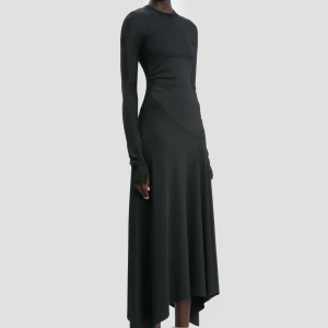 LONG SLEEVE MIDI DRESS IN BLACK