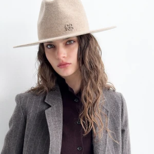 RUSLAN BAGINSKIY MONOGRAM-EMBELLISHED FEDORA HAT IN BEIGE